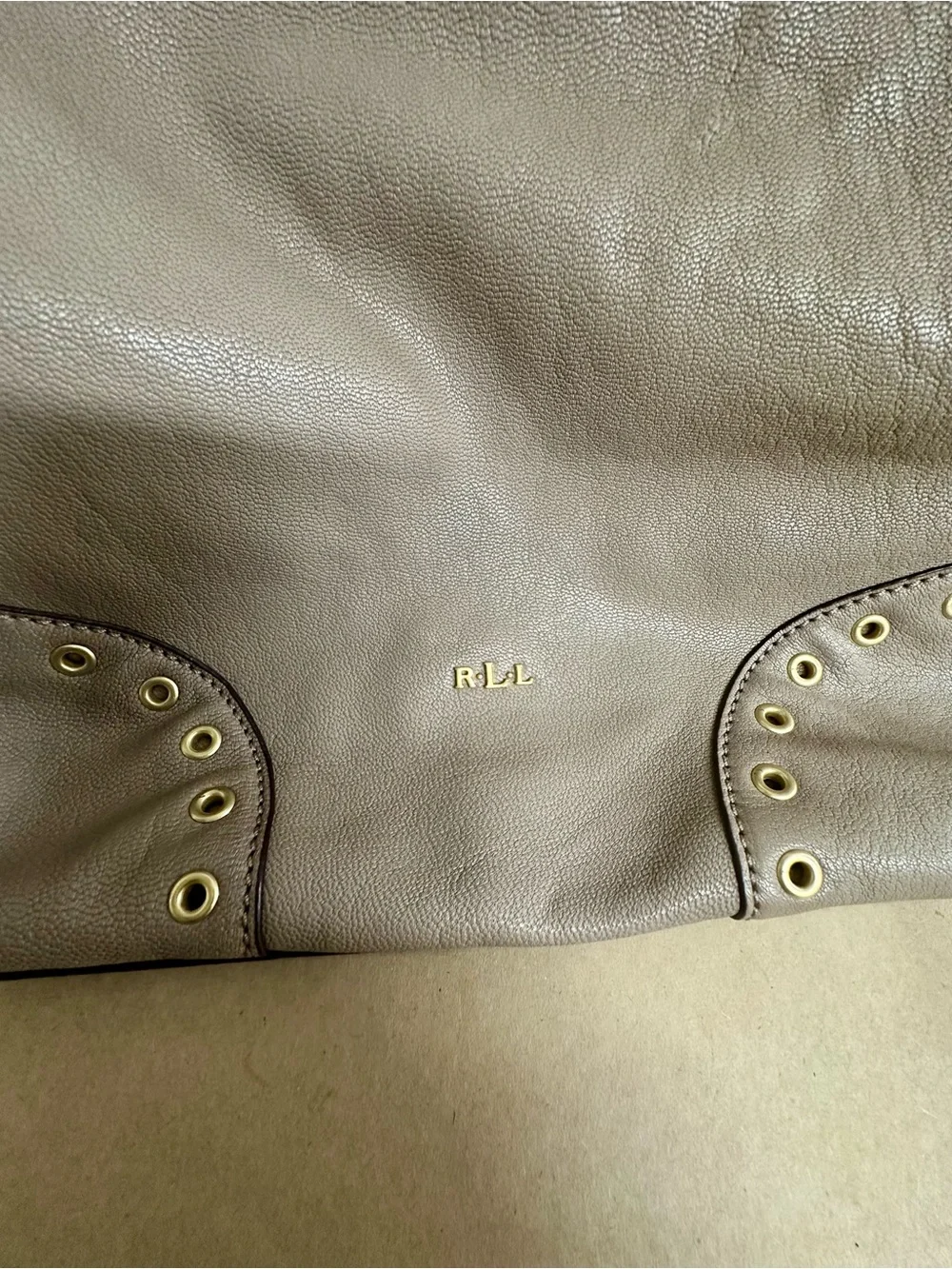 Ralph Lauren Brown Taupe Leather Hobo with Grommet Detail
